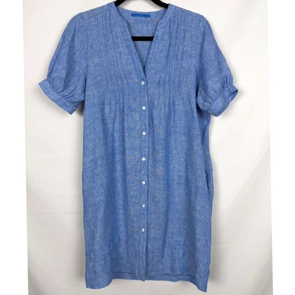 J.McLaughlin Gianna Linen Dress Classic Pintuck XS Coastal Quiet Luxury
